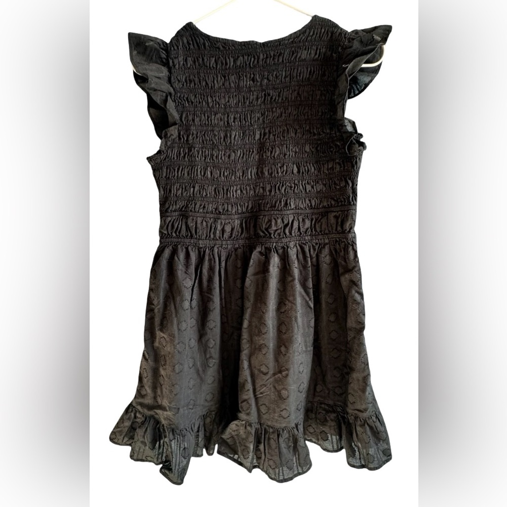 Anthropologie Peregrine Mini Dress Women's Size XS Black Cotton Smocked Pockets - Picture 6 of 12